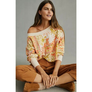 Daily Practice Anthropologie Boat neck Pullover Top Neutral Geometric Floral - M